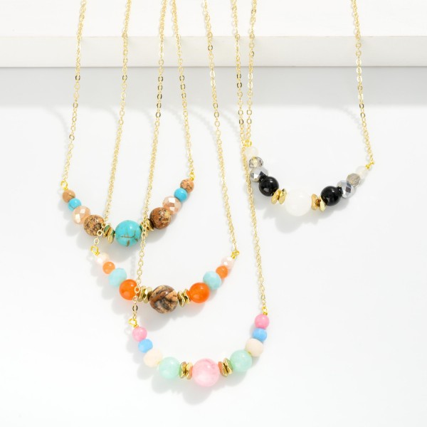 Dainty Chain Link Necklace With Stone & Faceted Beaded Accent 

- Approximately 14" L
- Extender 2" L