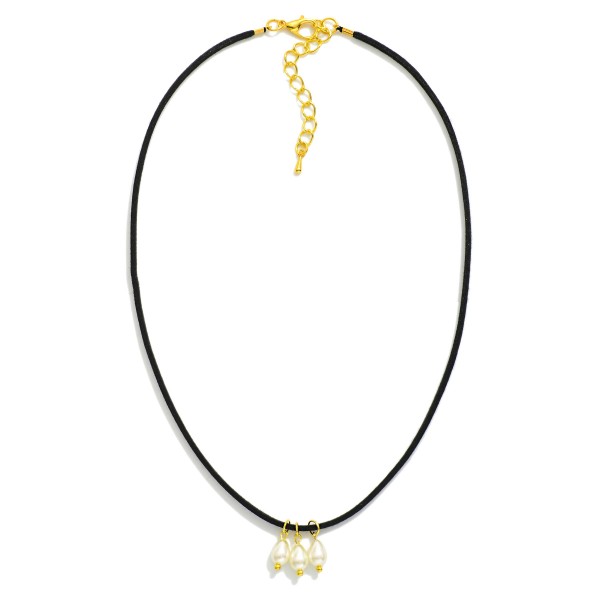 Leather Necklace Featuring Teardrop Pearl Pendants 

- Approximately 14" L
- Extender 2" L