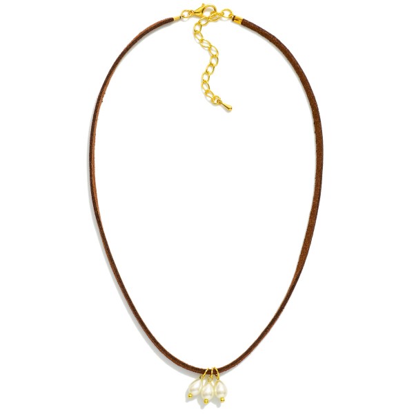 Leather Necklace Featuring Teardrop Pearl Pendants 

- Approximately 14" L
- Extender 2" L