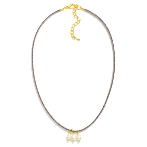 Leather Necklace Featuring Teardrop Pearl Pendants 

- Approximately 14" L
- Extender 2" L