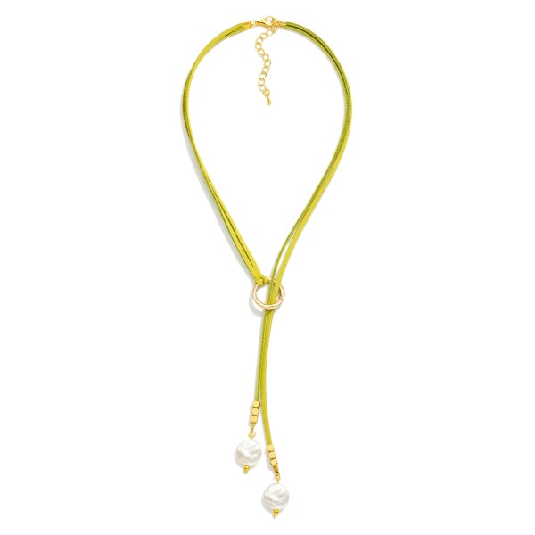 Wholesale leather Y Necklace Flat Pearl Pendants L Extender L