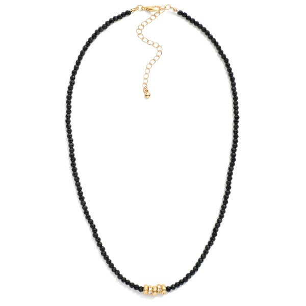 Faceted Bead Beaded Necklace Featuring Metal Tone & Rhinestone Disks 

- Approximately 16" L
- Extender 3" L