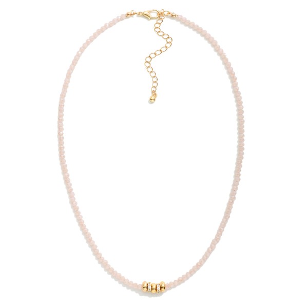 Faceted Bead Beaded Necklace Featuring Metal Tone & Rhinestone Disks 

- Approximately 16" L
- Extender 3" L