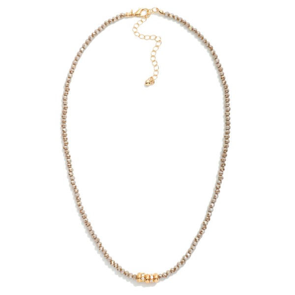 Faceted Bead Beaded Necklace Featuring Metal Tone & Rhinestone Disks 

- Approximately 16" L
- Extender 3" L