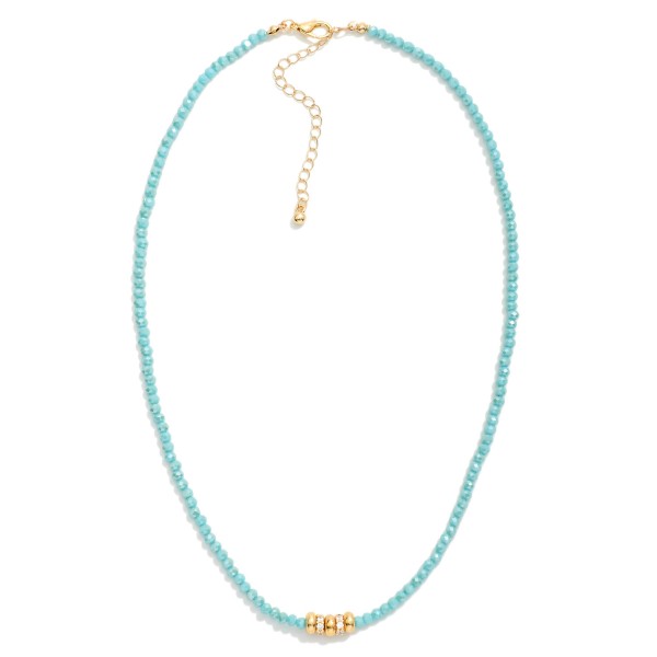 Faceted Bead Beaded Necklace Featuring Metal Tone & Rhinestone Disks 

- Approximately 16" L
- Extender 3" L