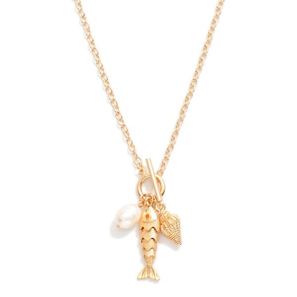 Chain Link Necklace Featuring Fish Pendant & Toggle Clasp 

- Approximately 20" L 