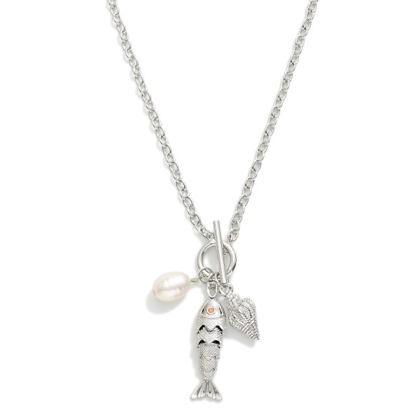 Chain Link Necklace Featuring Fish Pendant & Toggle Clasp 

- Approximately 20" L 