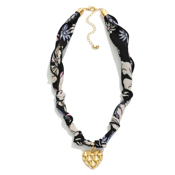 Floral Bandana Necklace Featuring Heat Pendant 

- Approximately 18" L 