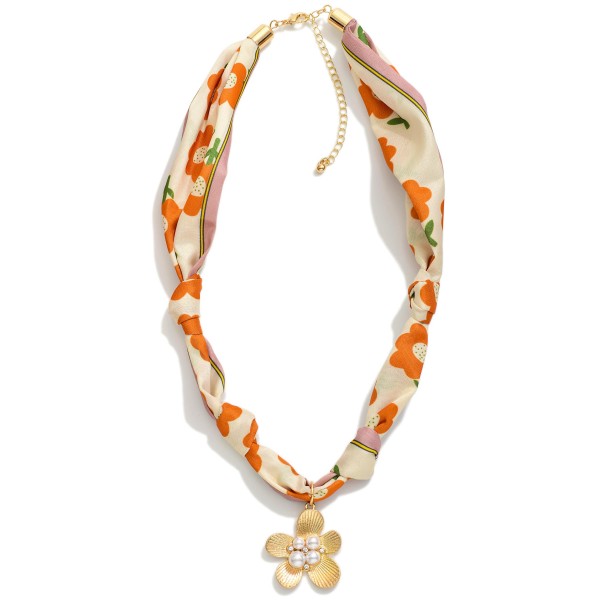 Floral Bandana Necklace Featuring Flower Pendent 

- Approximately 20" L 