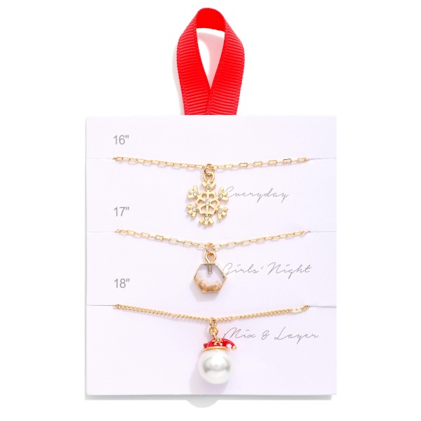 Wholesale set Three Chain Link Christmas Pendant Necklaces Rhinestone Pearl Enam