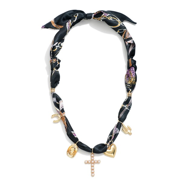 Bandana Necklace Featuring Pearls And Western Charms

- Approximately 20" L