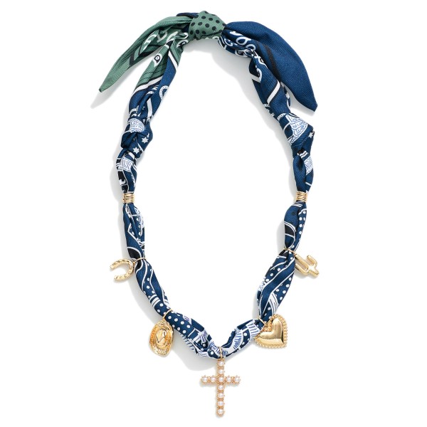 Bandana Necklace Featuring Pearls And Western Charms

- Approximately 20" L