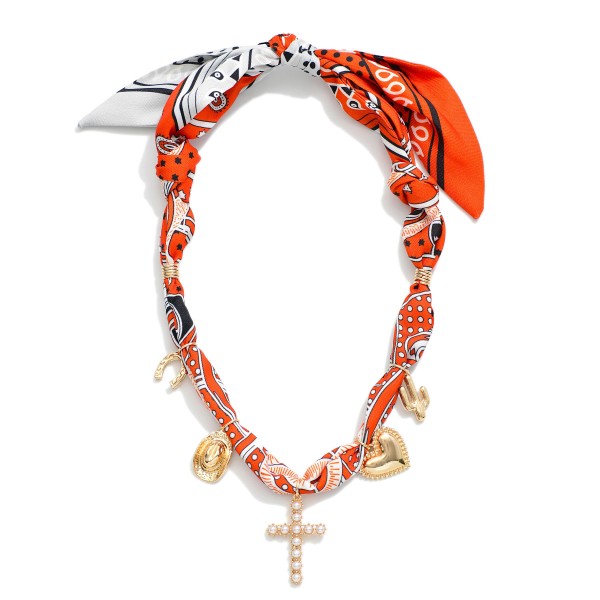 Bandana Necklace Featuring Pearls And Western Charms

- Approximately 20" L