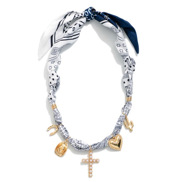 Bandana Necklace Featuring Pearls And Western Charms

- Approximately 20" L