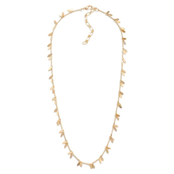 Metal Tone Chain Link Necklace Featuring Metal Tone Leaf Shaped Charm Stations 

- Approximately 18" L 
- Extender 3" L 