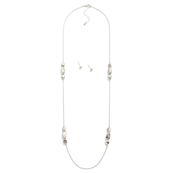 Snake Chain Necklace Featuring Metal Tone Pebble Bead Cluster Stations 
- Metal Tone Ball Studs Included 
- Approximately 16" L
- Extender 3" L