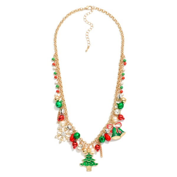 Chain Link Christmas Charm Necklace featuring Enamel Charms & Jingle Bells

- Approximately 16" L
- Extender 2" L