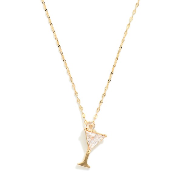 Chain Link Necklace Featuring Rhinestone Martini Glass Pendant 

- Approximately 16" L
- Extender 2" L