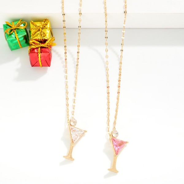 Chain Link Necklace Featuring Rhinestone Martini Glass Pendant 

- Approximately 16" L
- Extender 2" L