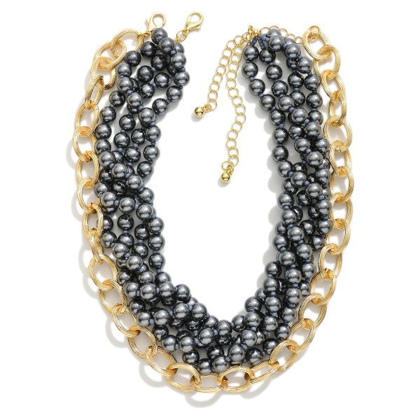 Layered Pearl Beaded Necklace Featuring Chain Link Accent 

- Approximately 16" L
- Extender 2" L