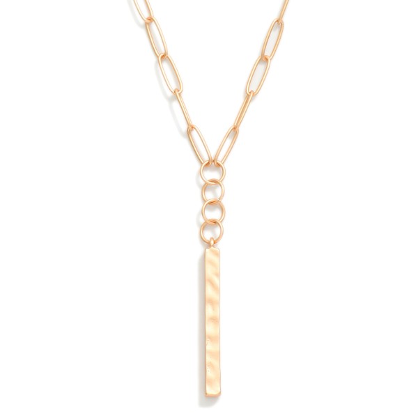 Metal Tone Paper Clip Chain Link Necklace Featuring Bar Pendant 

- Approximately 20" L
- Extender 3" L 