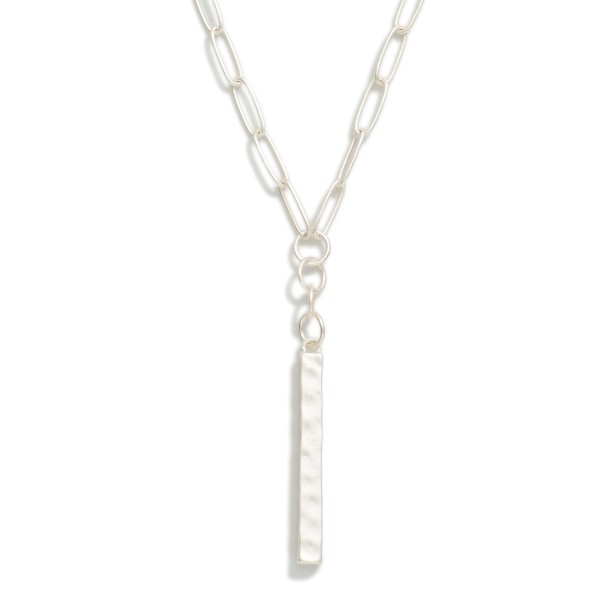 Metal Tone Paper Clip Chain Link Necklace Featuring Bar Pendant 

- Approximately 20" L
- Extender 3" L 