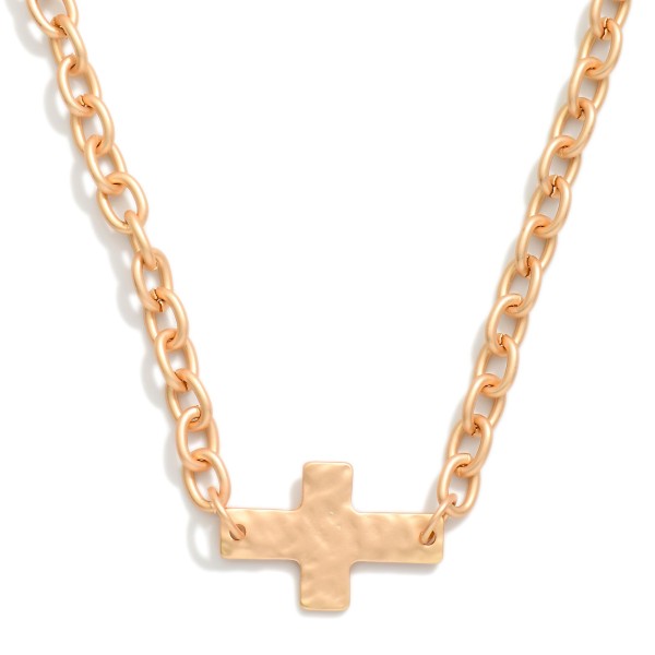 Chain Link Necklace Featuring Hammered Cross Pendant 

- Approximately 14" L