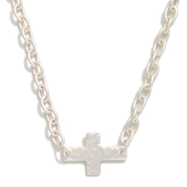 Chain Link Necklace Featuring Hammered Cross Pendant 

- Approximately 14" L
