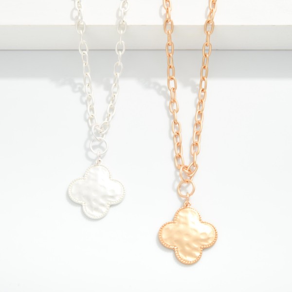 Chain Link Necklace Featuring Hammered Clover 

- Approximately 18" L 