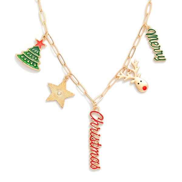 Paper Clip Chain Link Necklace Featuring Christmas Charms 

- Approximately 18" L 