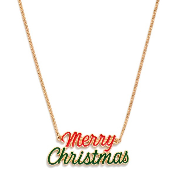 Gold Tone Metal Chain Link Necklace Featuring "Merry Christmas" Pendant 

- Approximately 14" L 