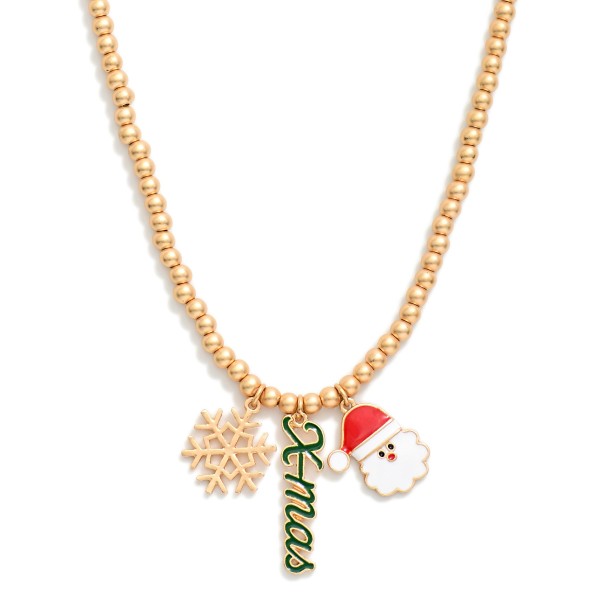 Metal Tone Beaded Necklace Featuring Christmas Charms 

- Approximately 18" L 