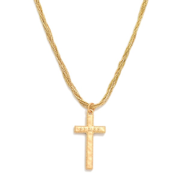 Intertwined Chain Link Featuring Cross Pendent With "TRUST" Engraved  
- Approximately 18" L