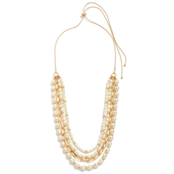 Wholesale snake ChainNecklace Layered Pearl Strands Metal Tones Paperclip Chain