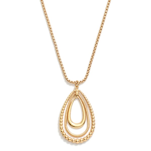 Snake Metal Tone Chain Necklace Featuring Teardrop Linked Hoop Beaded Detail Pendent 

- Approximately 20" L
- Extender 3" L 