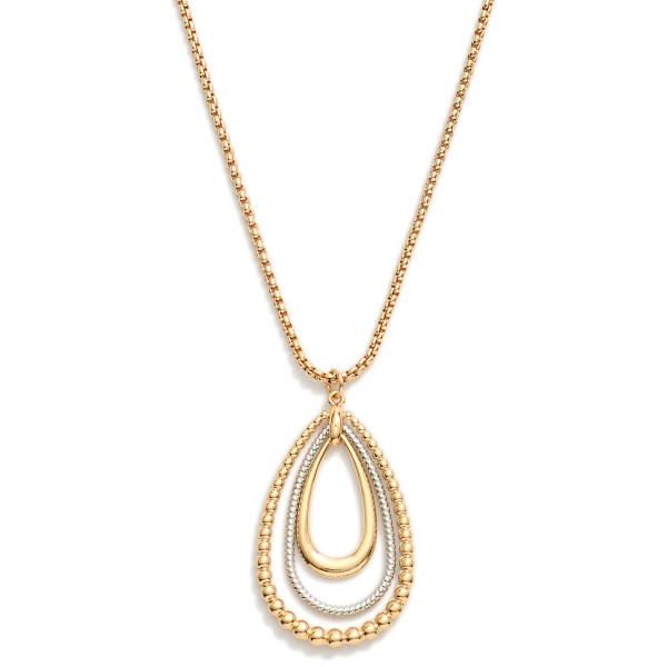 Snake Metal Tone Chain Necklace Featuring Teardrop Linked Hoop Beaded Detail Pendent 

- Approximately 20" L
- Extender 3" L 