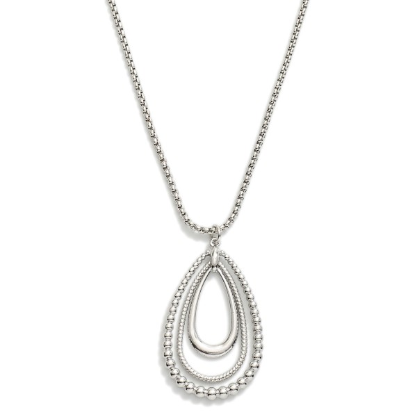 Snake Metal Tone Chain Necklace Featuring Teardrop Linked Hoop Beaded Detail Pendent 
- Approximately 20" L
- Extender 3" L