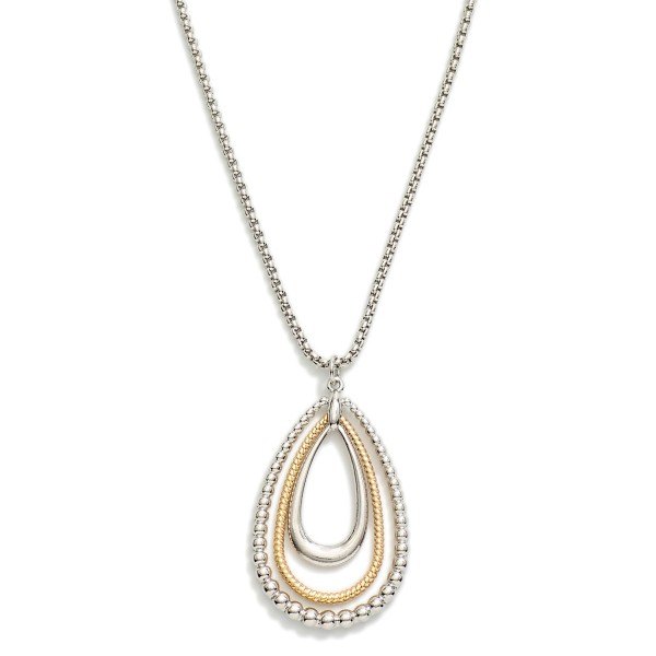 Snake Metal Tone Chain Necklace Featuring Teardrop Linked Hoop Beaded Detail Pendent 

- Approximately 20" L
- Extender 3" L 