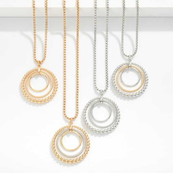 Snake Metal Tone Chain Necklace Featuring Circle Linked Hoop Beaded Detail Pendent 

- Approximately 18" L
- Extender 3" L 

