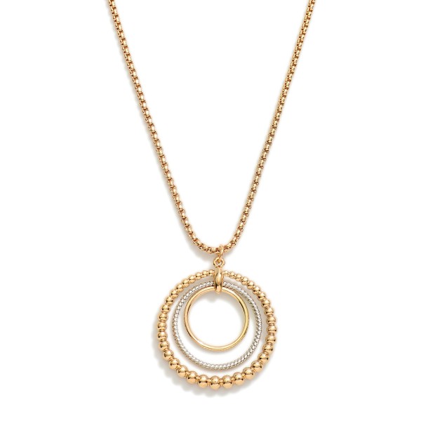 Snake Metal Tone Chain Necklace Featuring Circle Linked Hoop Beaded Detail Pendent 

- Approximately 18" L
- Extender 3" L 

