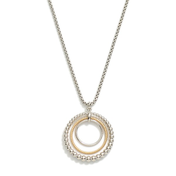 Snake Metal Tone Chain Necklace Featuring Circle Linked Hoop Beaded Detail Pendent 
- Approximately 18" L
- Extender 3" L