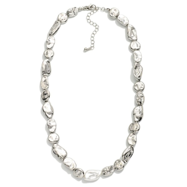 Chunky Barque Metal Tone Beaded Chain Necklace With Pearl Accents 

- Approximately 16" L 
- Extender 3" L 