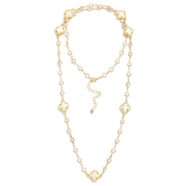 Chain Link Necklace Featuring Glass Crystal Stations & Clover Pearl Stations 

- Approximately 36" L
- Extender 2" L 