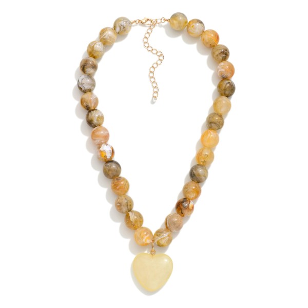 Marbled Acetate Beaded Necklace Featuring Heart Pendant 

- Approximately 16" L
- Extender 3" L 
