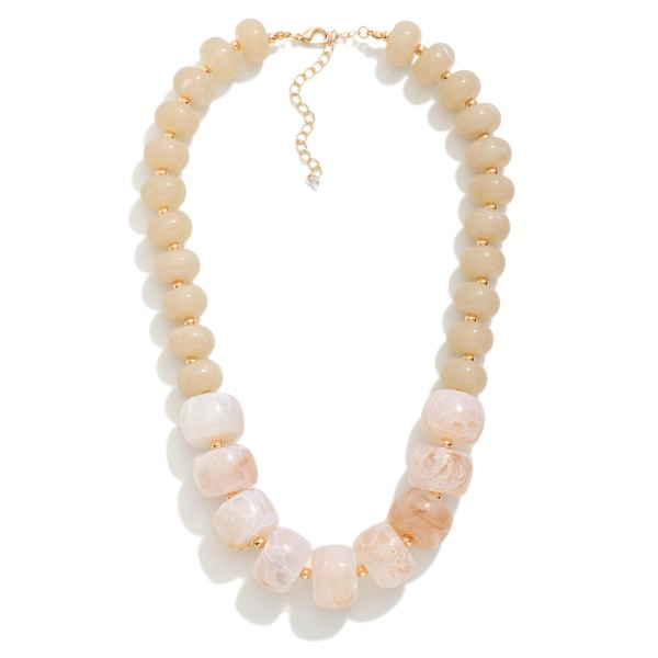 Chunky Marbled Acetate Beaded Necklace Featuring Gold Tone Beads 

- Approximately 16" L
- Extender 3" L


