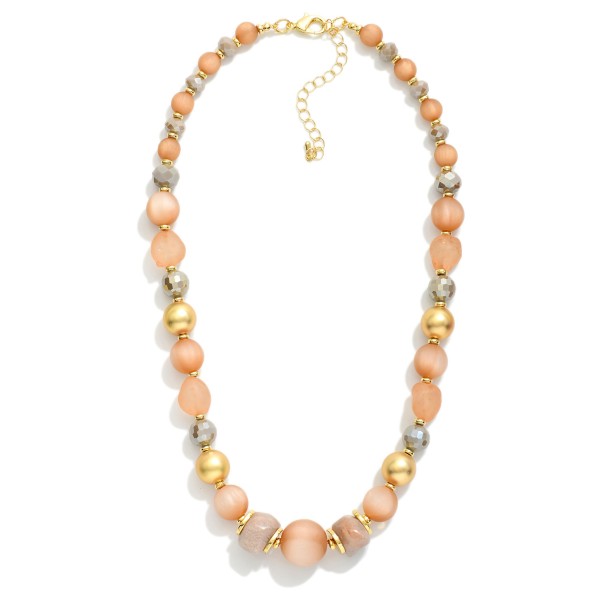 Beaded Necklace Featuring Stones, Metal Tones, & Faceted Beads 

- Approximately 16" L
- Extender 3" L