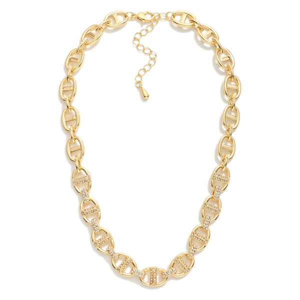 Metal Tone Pig Nose Chain Link Necklace Featuring Rhinestones

- Approximately 16" L
- Extender 3" L 
