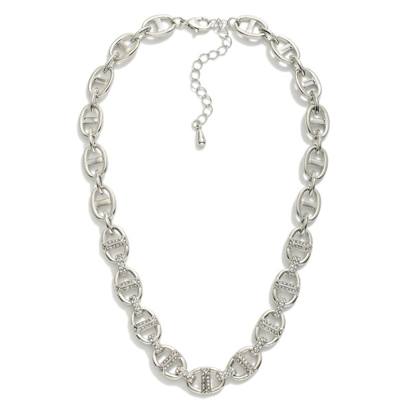 Metal Tone Pig Nose Chain Link Necklace Featuring Rhinestones

- Approximately 16" L
- Extender 3" L 
