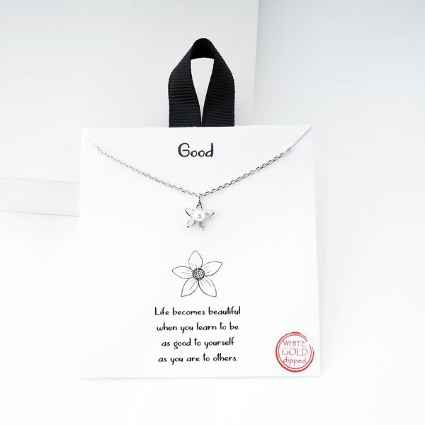 Dainty Chain Link Necklace Featuring Flower Pendant

- Approximately 16" L
- Extender 2" L
- Hypoallergenic Brass Base
- 18K Gold or White Gold Dipped
- Made in Korea
-Card: "Life becomes beautiful when you learn to be as good to yourself as you are to others."