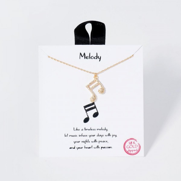 Dainty Chain Link Necklace Featuring Cubic Zirconia Music Note Symbol Pendant

- Approximately 16" L
- Extender 2" L
- Hypoallergenic Brass Base
- 18K Gold or White Gold Dipped
- Made in Korea
-Card: "Like a timeless melody, let music infuse your day with joy, your nights with peace, and your heart with passion."

